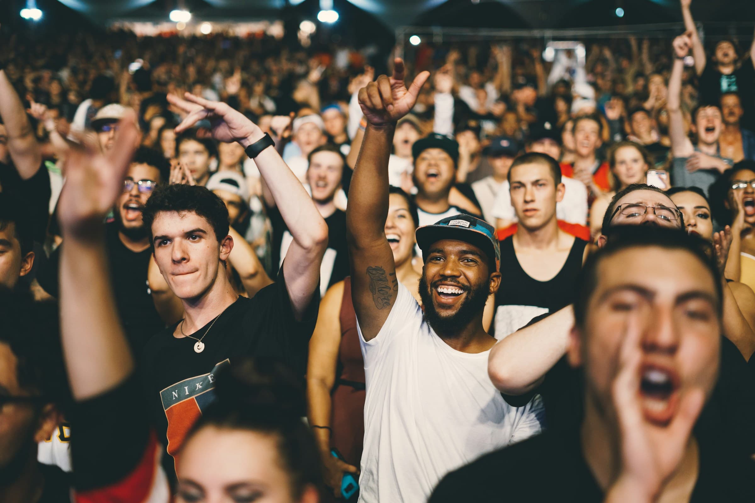Fans in a stadium crowd